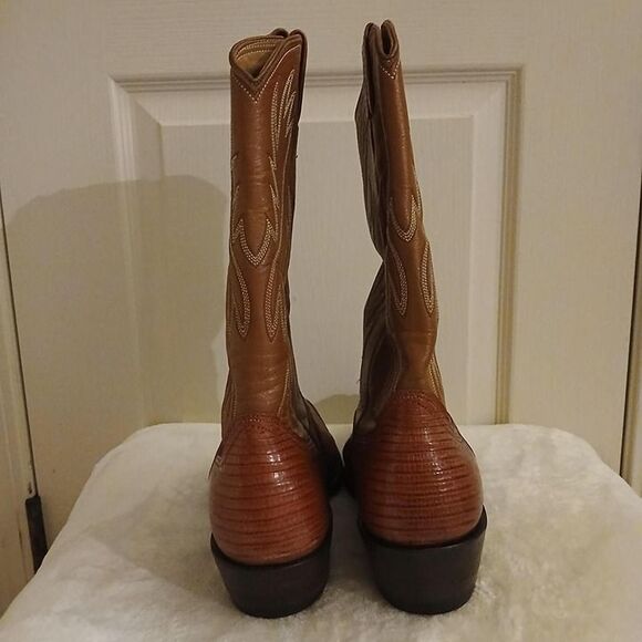 Vintage 90s Nocona Brown Teju Lizard Cowboy Boots 9.5 D Western Wear Texas Made